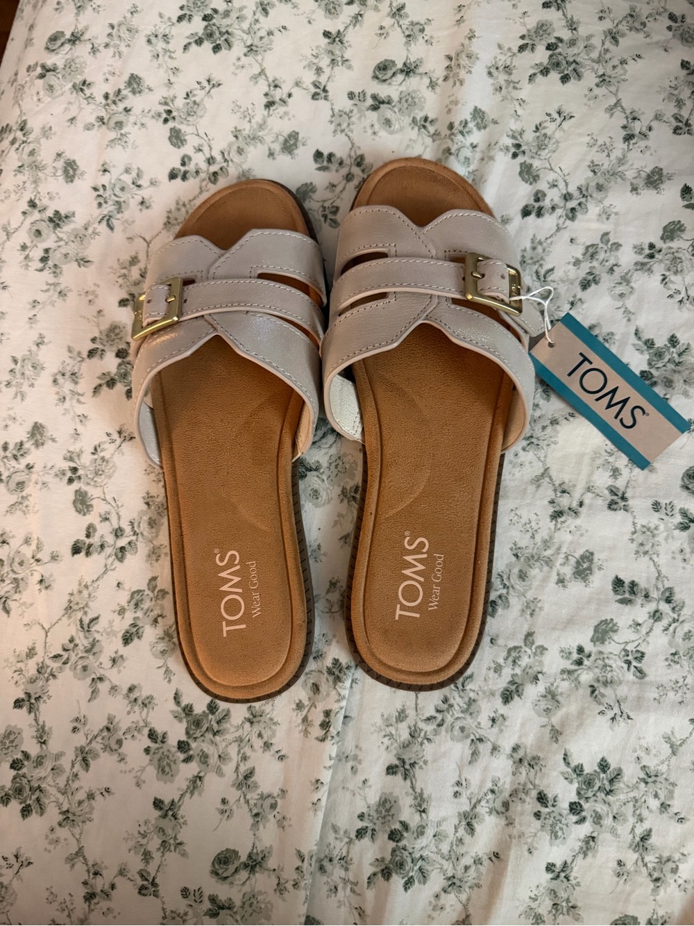 TOMS Champagne Simmer Suede Slip-On Buckle Sandals